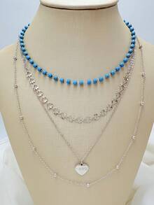 Women's Multi-Layer Necklace With Heart-Shaped Pendants In Various Colors, Elegant And Fashionable Design, Suitable For Parties, Gifts And Daily Wear - C104 - 查看 4