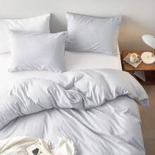 Striped Comforter Set Ticking Stripe Vertical Pinstripe Neutral Farmhouse Pattern Printed Soft Lightweight Bedding 3 Pieces Gray Queen Size - Xám - Xem 5