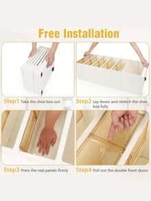 3/6/9layer Foldable Shoe Rack, Suitable For Wardrobes, Plastic Shoe Racks, Foldable Shoe Storage Boxes, Stackable Transparent Shoe Boxes With Doors, Easy-To-Assemble Shoe Cabinets, Living Room Entrance, Bedroom And Dormitory Accessories, Storage And Organization - White - View 10