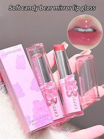 Cappuvini Moisturizing & Hydrating Mirror Gloss Plump Lip Tint, Natural Color, Bear-Shaped Solid Lip Balm, Long-Lasting & Transfer-Resistant, Versatile Lipstick