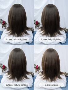 alicegarden 1 款合成耐热直发假发，带刘海，16 英寸长短直发假发，由纤维制成，时尚假发，自然逼真的假发 - 棕色 - 查看 8