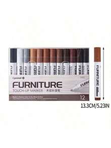 12 件套家具木纹补漆笔，适用于实木和复合地板修补，防水防褪色，划痕修复工具和填缝笔，重返校园 - 12色 - 查看 8