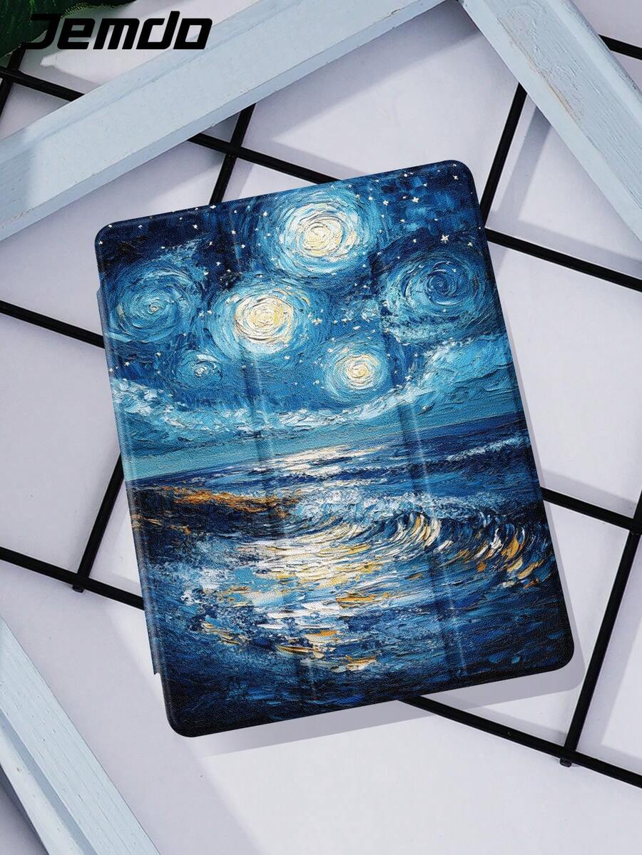 1 件梵高星空与花卉绘画图案平板电脑保护壳,兼容 iPad 10.2、iPad Pro 11 英寸 2021/2020/10 代、iPad Mini 4/5/6、Galaxy Tab A8 10.5 英寸 2022、Matepad 10.4 英寸/Tab,带铅笔槽,自动睡眠/唤醒,礼物 - 彩色 - 查看 1