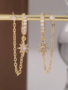 Luxury Cubic Zirconia Star Gold Dangle Earrings Stackable Piercing Hoop Stud Earring For Women Girls Party Wedding Sweet Jewelry Gift