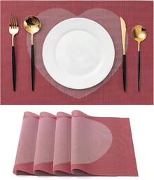Washable Vinyl Placemats Set Of 4 For Indoor/Outdoor Use - E-red Pink Heart - View 1
