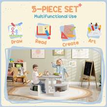 AIYAPLAY Kids Table And Chairs Set, Five-Piece Childrens Table And Chair Set With Storage, Children Activity Table For Ages 3-8 Years, Grey - Grey - View 3