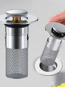 1pc/2pcs Bounce-Back Sink Drain Plug, Suitable For Sink Drainage, Hair Collection And Filtration, Bathroom Anti-Clogging Bathroom Accessories Bathroom Tools - Silver - View 2
