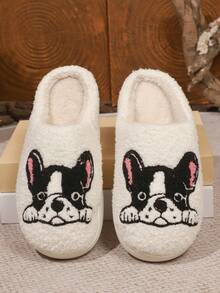 Adorables chaussons de maison à motif de chien brodé, chaussons mous et confortables avec semelle antidérapante, convenant pour l'hiver