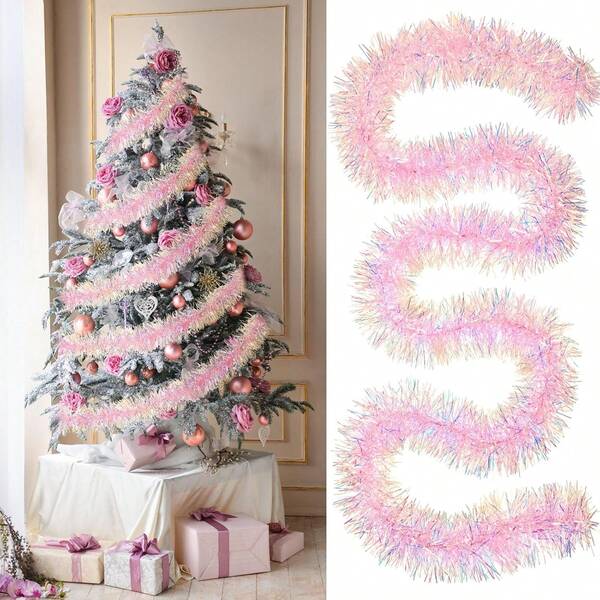 1pc Christmas Tinsel Garland, White Pink Glittering Decoration For Xmas Tree Party Wedding Supplies Home Decor Christmas Decorations Room Decor