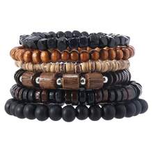 6 Pcs Vintage Wooden Beads Multilayer Bracelet Handmade Beaded Men's Bracelets Set Fashion Personality Jewelry Daily Wear - 6 cái/bộ - Xem 7