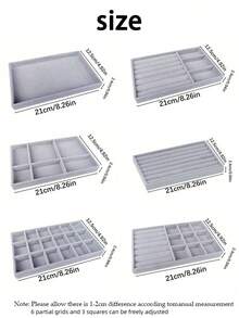 绒布首饰托盘抽屉隔板收纳架可堆叠珠宝收纳盒项链手链展示托盘可放置耳环戒指胸针手表可堆叠珠宝收纳盒适用于抽屉式绒布首饰托盘带分隔板耳环架和戒指展示盒项链收纳适合女士和女孩 - 彩色 - 查看 11