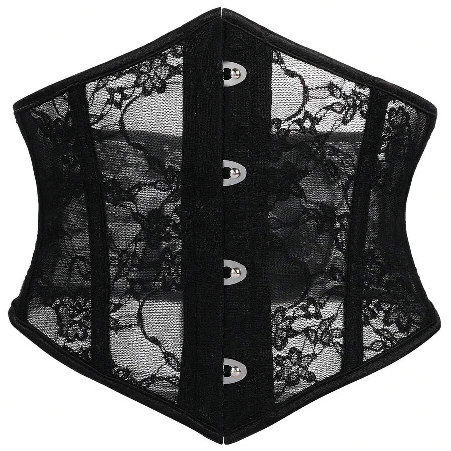 1pc Women's Black Lace Corset Bustier Waist Trainer, Suitable For Formal Events And Halloween - 黑色蕾絲 - 查看 1