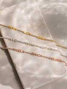 [ZzAi Customized]1pc Personalized Customizable, Can Engrave Multiple Names, 18K Gold And Stainless Steel Jewelry, Customized Multi-Name Bracelet, Personalized Name Chain Bracelet - Children's Name Bracelet *NOELLE Bracelet*, Includes Exquisite Gift Box, Silver, Gold, Rose Gold, White Gold Optional - Diamond Chain - View 10