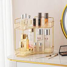 2-Tier Corner Bathroom Counter Organizer – Classic Storage Shelf For Makeup, Perfume & Toiletries, Space-Saving Countertop Tray Fits Bathroom, Dresser, Kitchen - Vàng-2 Cấp - Xem 2