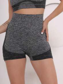 Women's Sports Fitness Leggings High Elasticity Seamless High Waist Butt Lifting Shorts - 灰色 - 查看 2