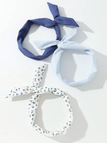 3件套花卉条纹发带，适合日常佩戴，女士围巾，秋季发带，冬季发饰，适合度假装扮，女士头巾，柔软头巾 - 彩色 - 查看 2