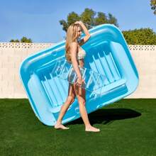 SLOOSH 70" X 46" Inflatable Sun Lounger Pool Float, 4-In-1 Sunbathing Bathtub Raft With Pillow, Inflatable Adult Pool Float, Sunbed Lounge Chair, Kids Ball Pit Party Gift, L-Blue, Pink - Multicolor - View 5