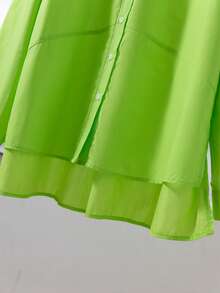 Plus Women's Minimalist Solid-Color Button-Down Shirt Casual Loose-Fit Long-Sleeve Shirt Autumn And Winter