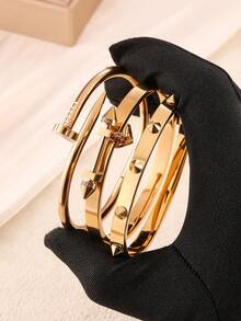 1 件时尚朋克嘻哈夸张铆钉不锈钢袖口手链，镶嵌人造锆石钻石，适合女性日常佩戴，礼物