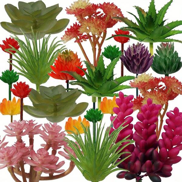 22pcs Colorful Artificial Succulents Plants, Mini Unpotted Faux Succulents For DIY Crafting Home Office Room Spring Summer Decoration