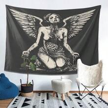 Despairing Angel Tapestry Wall Hanging  Gothic Home Decor For Living Room Bedroom Office  Dark Background With Winged Figure & Intricate Design  Durable Polyester Fabric  Perfect For Indoor  Outdoor Decoration - Nhiều màu - Xem 3
