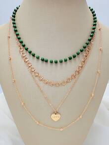 Women's Multi-Layer Necklace With Heart-Shaped Pendants In Various Colors, Elegant And Fashionable Design, Suitable For Parties, Gifts And Daily Wear - C100 - Xem 2