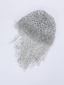 1 件手工钩针镂空装饰串珠帽 - 銀色 - 查看 2