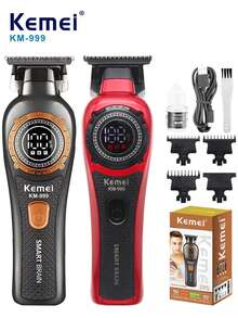 Kemei KM-999 Multifunctional Professional Electric Hair Clipper, 0mm Zero-Gap Styling Clipper | USB Rechargeable Wireless Beard Trimmer | T-Blade Hair Clipper Suitable For Barbers And Travel, Gift For Men - Multicolor - View 2