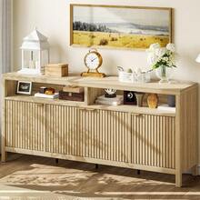 Studyset Fluted Storage Cabinet,65.8"W Sideboard Buffet With Doors,Kitchen Buffet Accent Console Table With Adjustable Shelves For Living Dining Room, Entryway,Raised Panel - 卡其色 - 查看 1