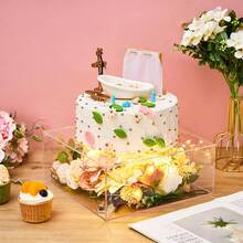 Square Acrylic Cake Stand, Transparent Cupcake Display Holder With Cover, Suitable For Wedding, Birthday Party, Dessert Table, Non-Electric - Clear - View 5