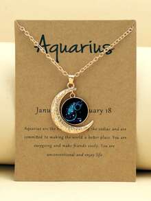 1/12pcs 12 Zodiac Glow-In-The-Dark Moon Pendant Necklace, Fashionable Personalized Constellation Card Necklace