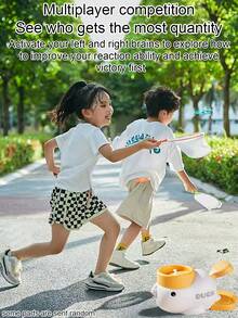 脚踩飞网接球运动玩具，鸭子形飞盘玩具，儿童减压互动玩具，室内外运动玩具，飞行玩具，有黄色和白色可选，无需电池（包括面罩、网勺和飞盘） - 彩色 - 查看 7