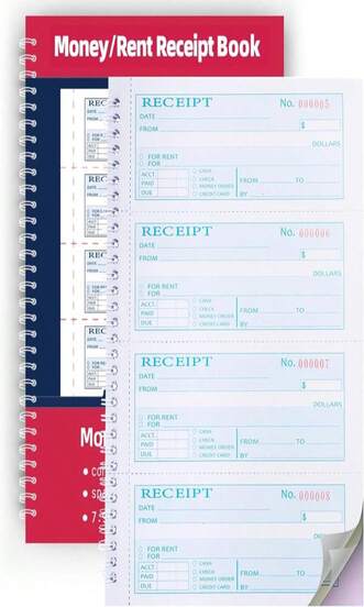 Receipt Book With Carbon Copies,Money And Rent Receipt Book,2-Part Carbonless,531" X 1122",Spiral Bound,200 Sets Per Book,4 Receipts Per Page
