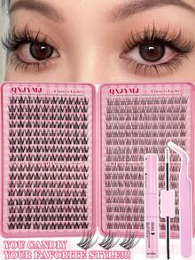 352 Pcs/32 Rows C-Curl Comic DIY Eyelash Extension Set With Anime Cartoon Natural Look Eyelash Clusters Suitable For Beginners. Single Eyelash With Eyelash Adhesive Kit Included. Especially Suitable For Cosplay, Dating, Daily Life, Party, Stage, Travel, A Must-Have For Mother's Day, Easter, Thanksgiving, Christmas, Halloween Makeup. - màu đen - Xem 4