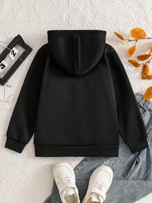 Young Boys Casual Slogan & Letter Print Hooded Sweatshirt