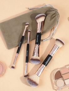 MAANGE 4支装专业双头化妆刷套装，包含1个天鹅绒收纳袋，包括散粉刷、腮红刷、粉底刷、修容刷、眼影刷、眉刷、眼线刷和晕染刷。刷毛柔软，便携易用，是旅行化妆的理想之选。送给女性和女孩的绝佳礼物。赠品、专业化妆刷、全套化妆刷套装 - 黑色 - 查看 3