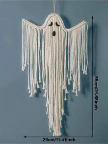 1pc/2pcs Boho Halloween Ghost Wall Hanging Decor, Macrame Fringe Spooky Ghost Ornaments, Bohemian Wall Art For Home, Living Room, Fireplace, Party, Haunted House Decoration Home Decor Halloween Decor Room Decor