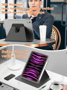 Rotating Case Compatible With Ipad 5th/6th/7th/8th/9th/10th/11th Gen, Mini 6th/7th Gen, Air 1st/2nd/3rd/4th/5th/11-In.(M2)/11-In.(M3)/13-In.(M2)/13-In.(M3) Gen, Pro 12.9-In. (3rd/4th/5th/6th Generation) With Built-In Apple Pencil Holder, 360 Degree Rotation Protective Stand Cover Clear Back, Auto Wake/Sleep-Acrylic Transparent And Black
