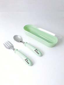 Personalized 3 In 1 Cutlery Set,Personalized Camping Utensil Set With Storage Box, Reusable Spoon Knife Fork, Portable Travel Utensil, Friendly Plastic Box For Travel Picnic Camping Or Daily Use, Great For Students, Travel And Kitchen Use Back To School,For Anniversaries, For Valentine's Day, For Mother's Day, For Birthdays,For Father's Day, For Graduation, For Weddings, For Housewarming Dining Room,Office