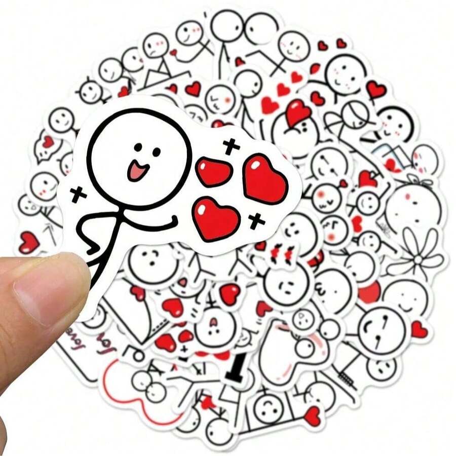 46 piezas Pegatinas de graffiti con expresiones de amor de personajes de dibujos animados, pegatinas de graffiti creativas para el Día de San Valentín para decorar cuadernos, portátiles, equipaje, fundas de teléfono, computadoras, botellas de agua, pegatinas personalizadas papelería manualidades libro de sticker estikers - A - Ver 1