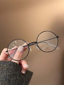 1 pieza Gafas decorativas redondas de metal vintage con lentes transparentes, adecuadas para niños y niñas, previenen la fatiga visual, para uso en computadora, TV, juegos y teléfonos inteligentes, gafas de moda