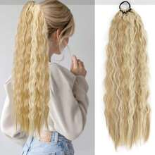 Peluca de cola de caballo resistente al calor para mujeres - Rubio beige claro natural esponjoso ondulado, fibra resistente a altas temperaturas, apta para uso diario, fiesta, Halloween, Navidad - Se adapta a todos los tipos de cabello. Peluca de cola de caballo, textura ondulada, estilo de moda, esencial para ocasiones especiales, duradera - Multicolor - Ver 16