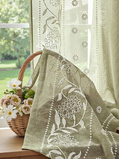 Vangao 2 Pcs Floral Embroidered Light Filtering Sheer Curtains Breezy Gorgeous Light Curtains Adorable Country Curtains Dreamy Beautiful Texture, Grand Quality Window Drapes