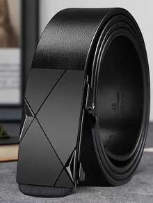 1PC Men's Automatic Buckle Belt, Black Samurai Shape, High-Grade Solid Leather, Enhance Confidence And Aura, Suitable For Business Casual, Business, Boyfriend, Husband, Father's Gift, Suitable For Daily Wear, Fashion, Teenagers, Outdoor, Vacation, Sports