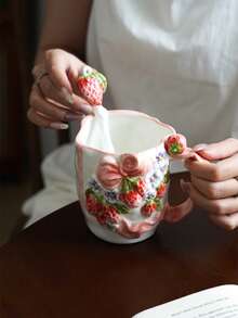 1 Pieza Taza de cerámica hecha a mano con relieve en forma de lazo, taza de café o té de la tarde para el hogar con cuchara, regalo exquisito de cumpleaños para la novia, regalo exquisito de Navidad y Año Nuevo