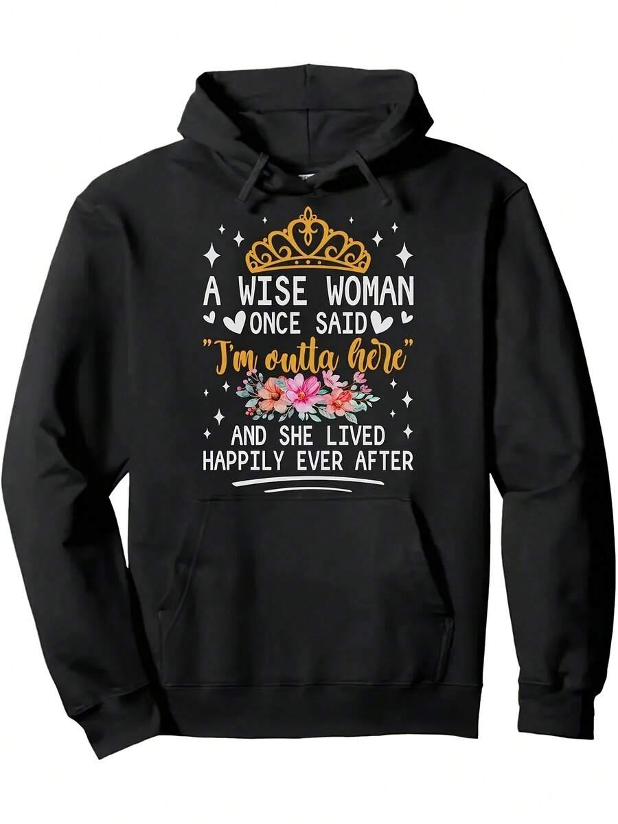 A Smart Woman Once Mentioned A Pullover Hoodie - A Loose Hooded Sweatshirt Suitable For Both Men And Women In Black, With An Inspired Quote, Star And Floral Designs, Soft Mid-Stretch Fabric For Casual Wear, And A Machine-Washable Autumn And Winter Hoodie - Đen 10 - Xem 1