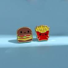 汉堡包和炸薯条耳环珐琅日常饰品耳钉礼物送给朋友时尚精致 - 彩色 - 查看 1