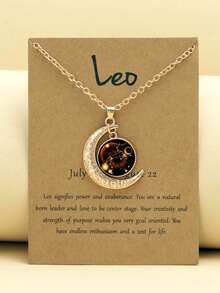 1/12pcs 12 Zodiac Glow-In-The-Dark Moon Pendant Necklace, Fashionable Personalized Constellation Card Necklace