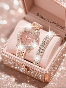 Women's Watch 1 Set Elegant Quartz Watch And Jewelry Set, Fashion Women's Round Watch, Bracelet Set Perfect For Everyday Wear, Birthday Gifts, Parties, Holiday Gatherings, And As The Ideal Gift For Yourself Or Friends No Box