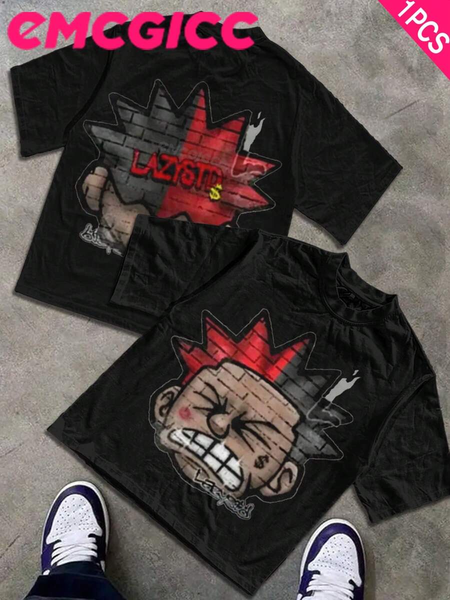 EMCGICC Street Life Men's Y2k Style (220 Pure Cotton T-Shirt) Retro Graphic Funny Printing,Hip Hop ,Men's Summer Tops Round Neck Short Sleeve Casual T-Shirt, Summer Street Sports Life Men's - màu đen - Xem 1